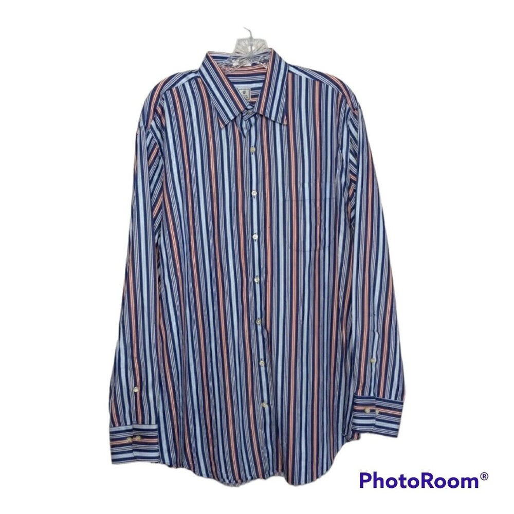 Peter Millar Shirt Men's Large Cotton Striped Long Sleeve Button Down Dadcore